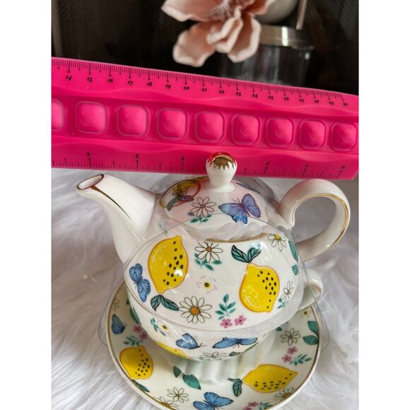 Grace's Teaware Lemons & Blue Butterflies Stacking Teapot & Teacup and Saucer - Picture 10 of 10